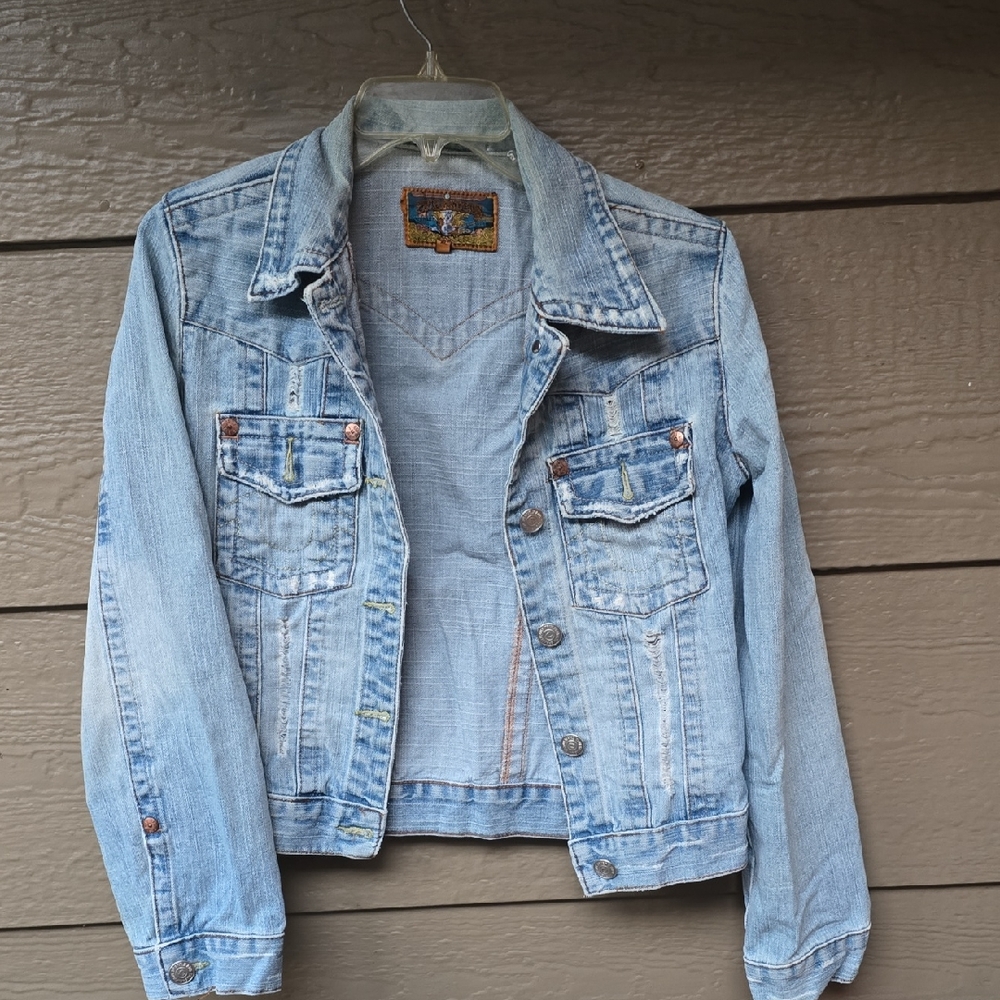 VTG Vintage y2k True Religion Destructed Denim Trucker Jacket XL